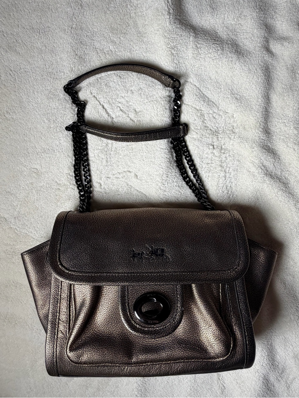 Coach Metallic Bronze Leather Shoulder Bag with Black Chain Strap
